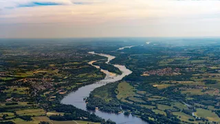The valley of the Loire from above at sunset